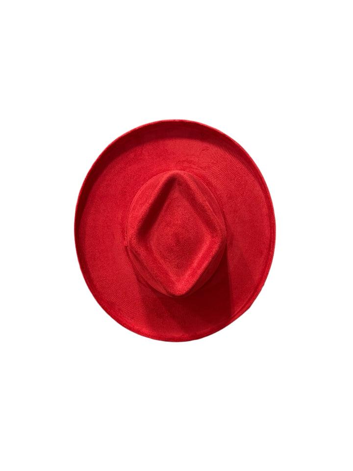Vegan Suede Diamond Hat - Pencil Brim - Lipstick Red