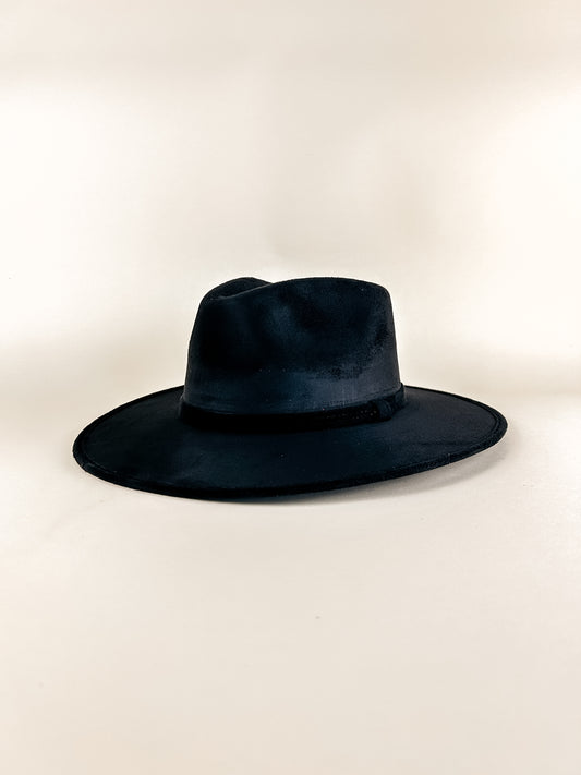 Vegan Suede Rancher Hat - Black