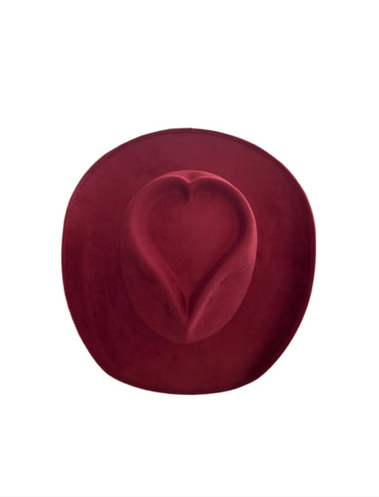 Vegan Suede Heart Shaped Cowboy Hat- Burgundy