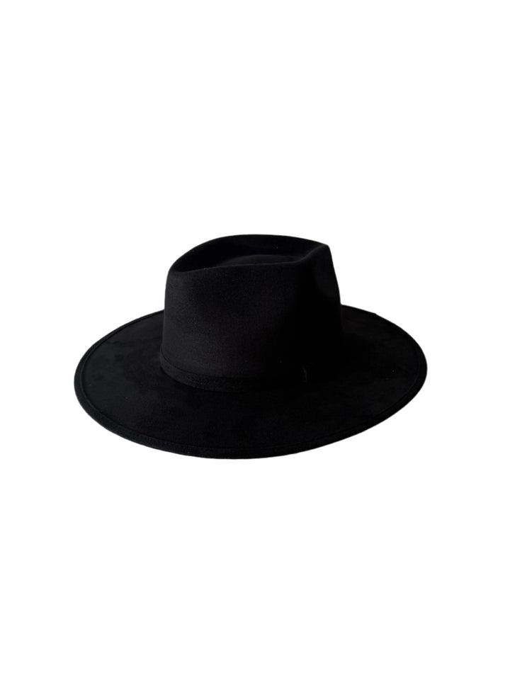 Vegan Suede Diamond Hat - Flat Brim - Black