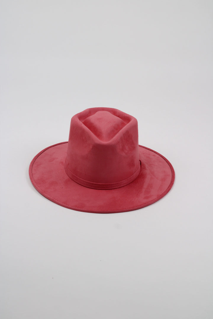 Vegan Suede Arrow Crown Hat- Coral Pink
