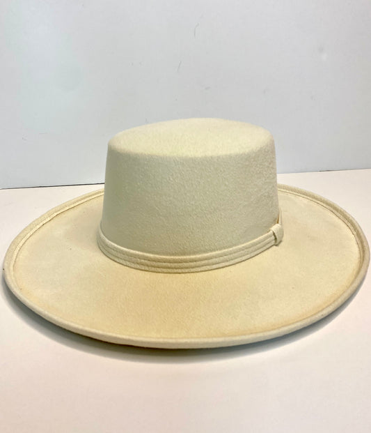 Vegan Suede Flat Top Hat - Pencil Brim - Ivory