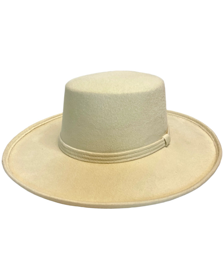 Vegan Suede Flat Top Hat - Pencil Brim - Ivory
