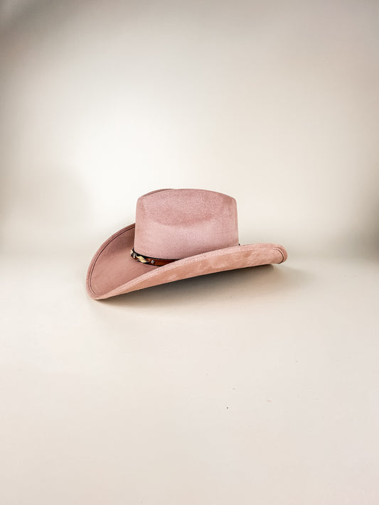 Santa Fe Vegan Suede Cowboy Rancher Hat- Pale Dusty Rose