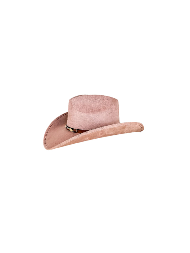 Santa Fe Vegan Suede Cowboy Rancher Hat- Pale Dusty Rose