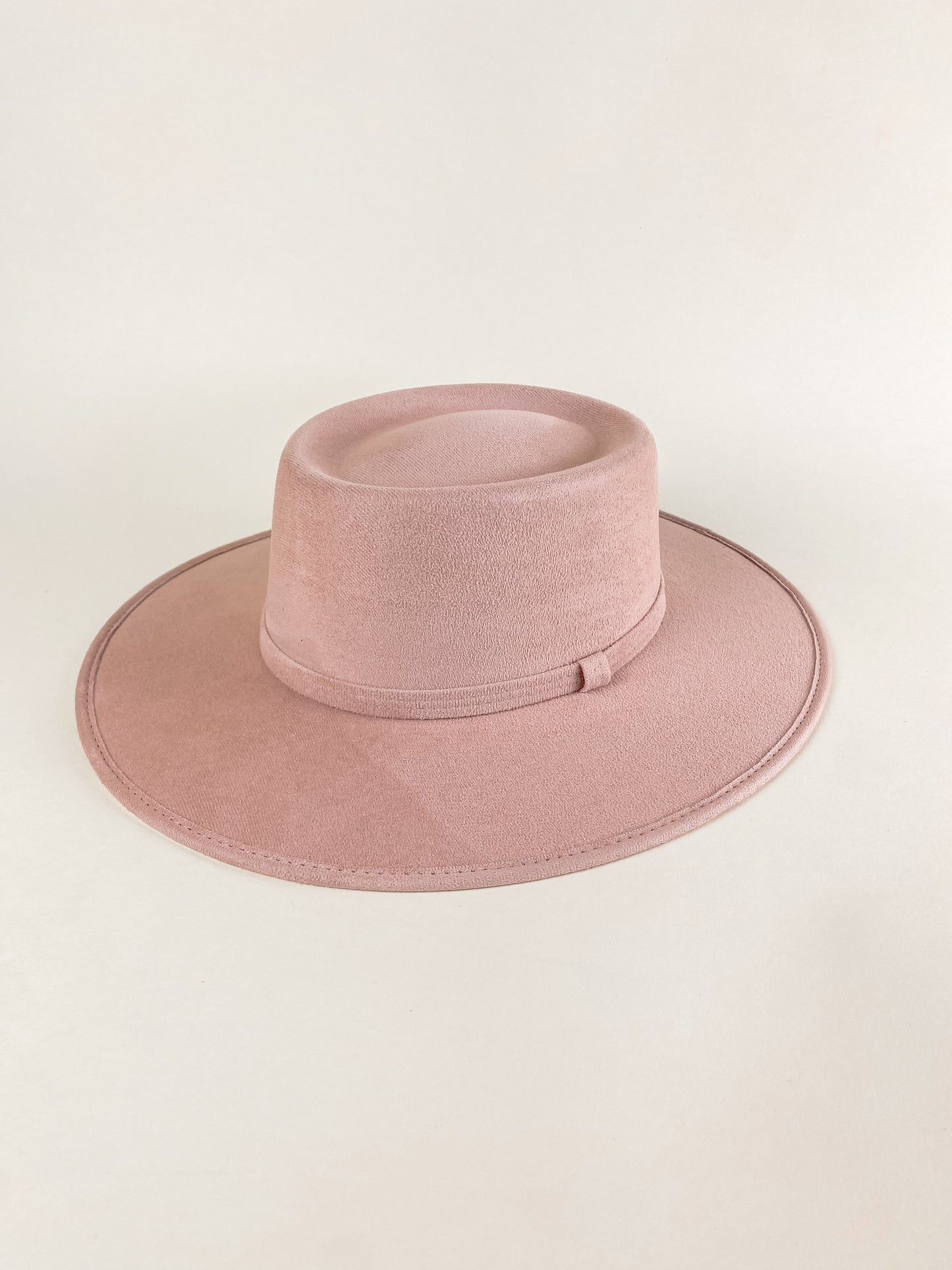 Vegan Suede Boater Hat- Pale Dusty Rose