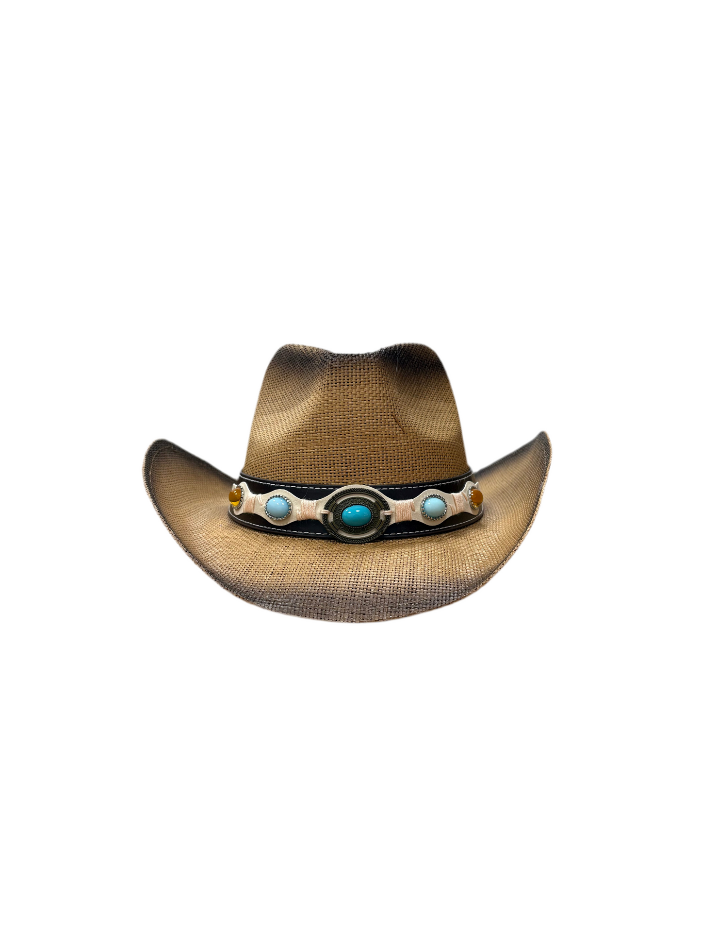 Tracy Beaded Cowboy Straw Hat - Brown