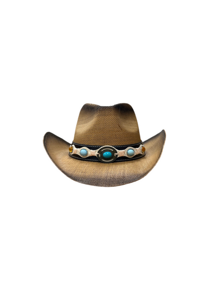 Tracy Beaded Cowboy Straw Hat - Brown