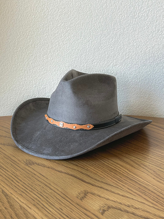 Santa Fe Vegan Suede Cowboy Rancher Hat- Charcoal