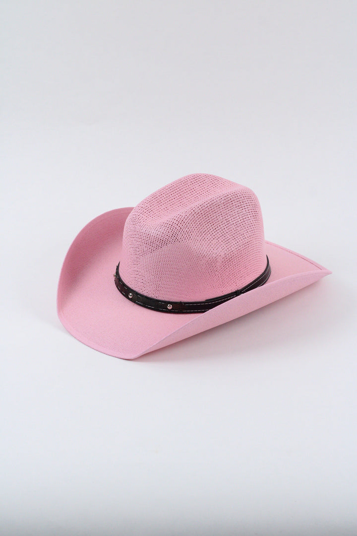 Kids Bullrider Mesh Top Structured Cowboy Hat - Pink