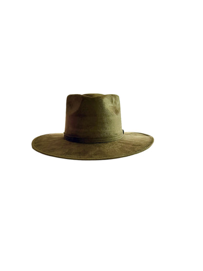 Vegan Suede Arrow Crown Hat- Olive