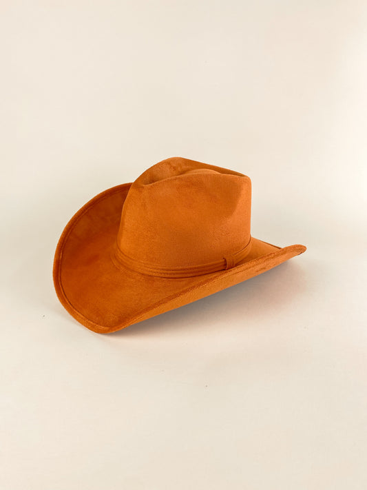 Santa Fe Vegan Suede Cowboy Rancher Hat- Orange W/O Band