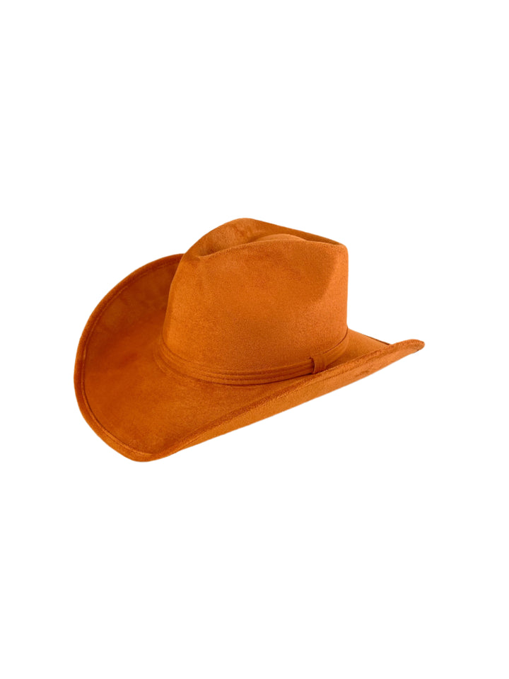 Santa Fe Vegan Suede Cowboy Rancher Hat- Orange W/O Band