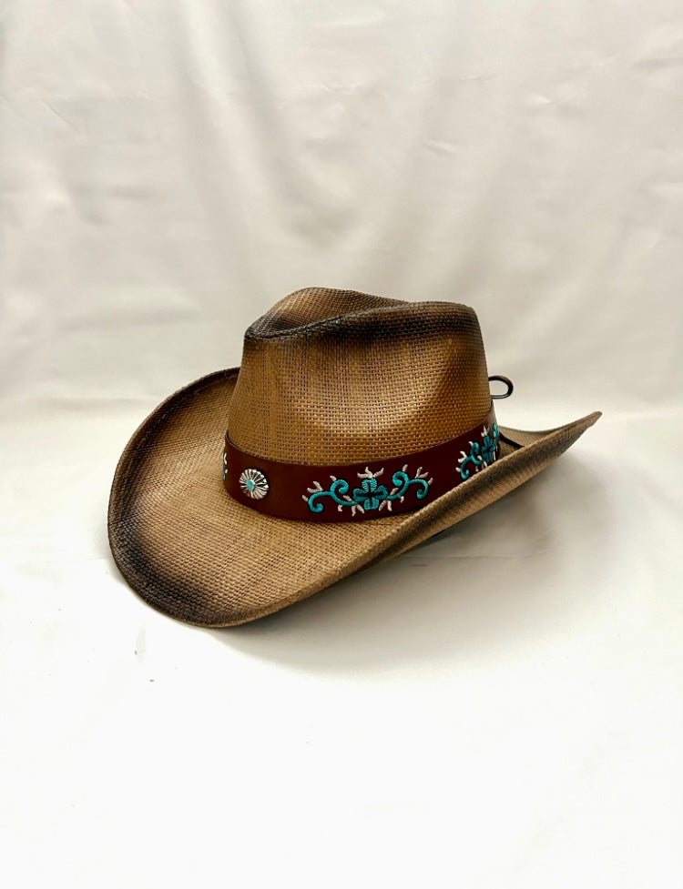 Ellie Cowboy Straw Hat - Chocolate with Caramel Band