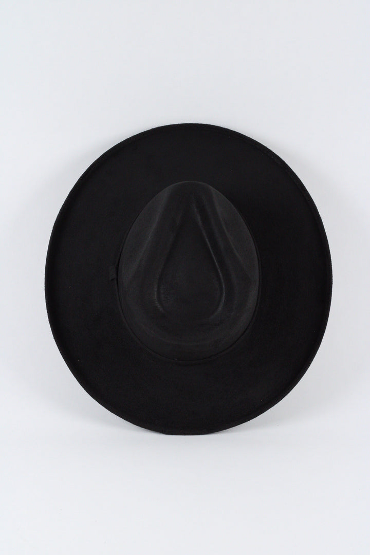 Vegan Suede Rancher Hat - Pencil Brim - Black