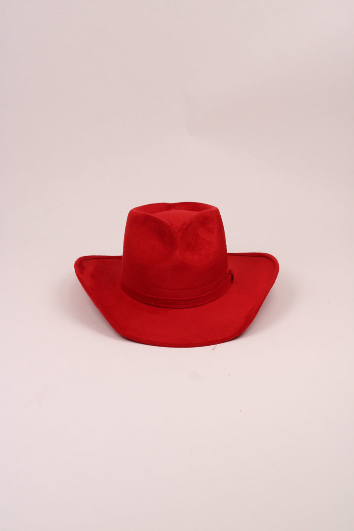 Vegan Suede Heart Shaped Cowboy Hat- Lipstick Red