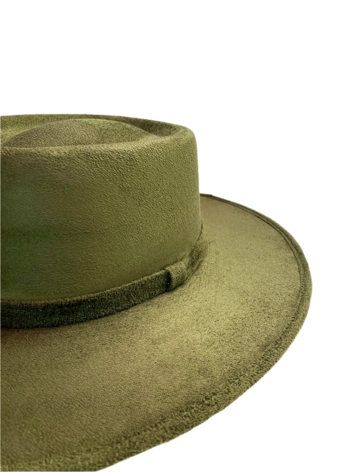 Vegan Suede Gambler Hat- Olive Green