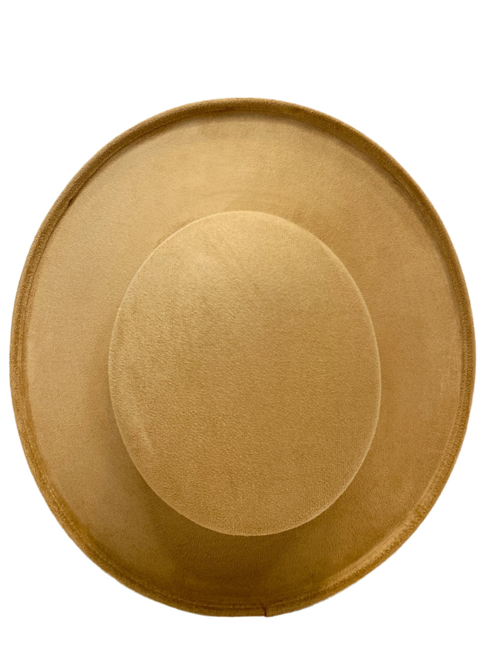 Vegan Suede Flat Top Hat - Pencil Brim - Cappuccino