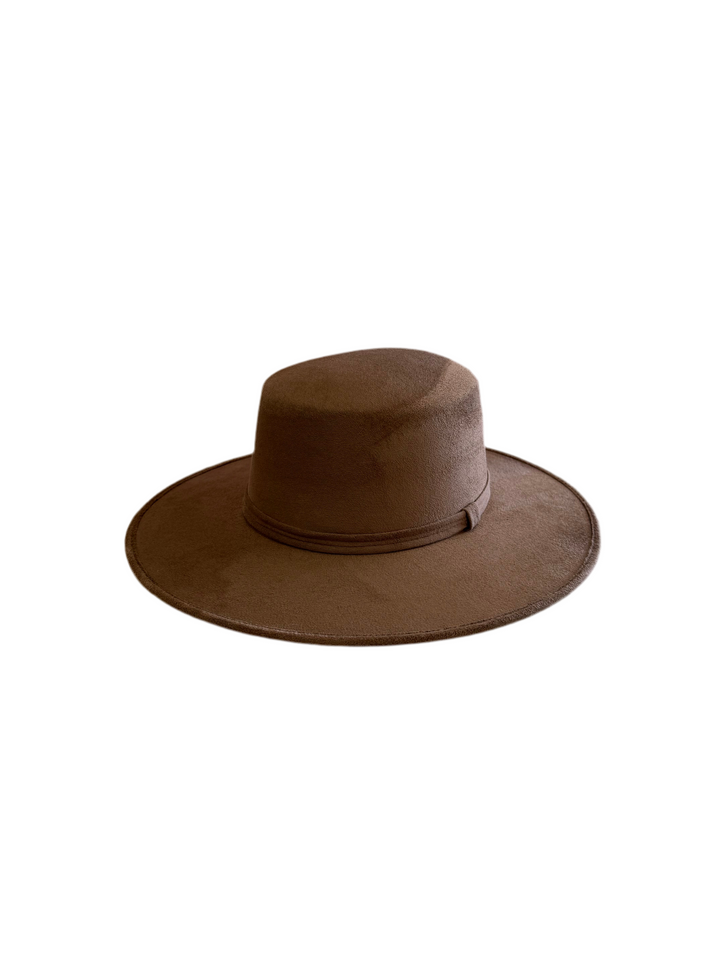 Vegan Suede Flat Top Hat-  Mocha