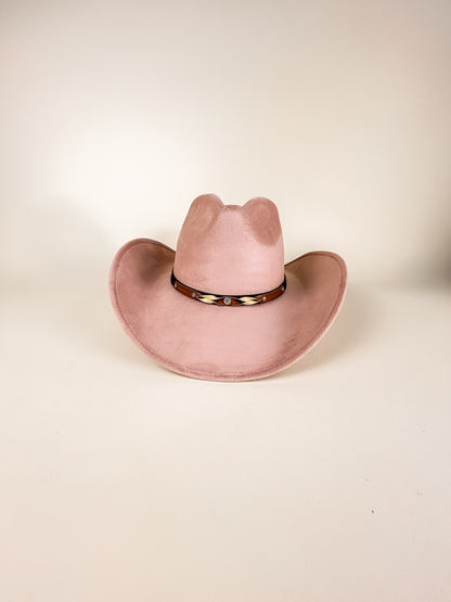 Santa Fe Vegan Suede Cowboy Rancher Hat- Pale Dusty Rose