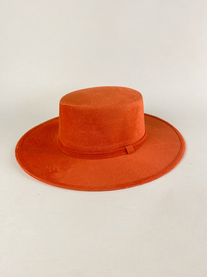 Vegan Suede Flat Top Hat- Sunset