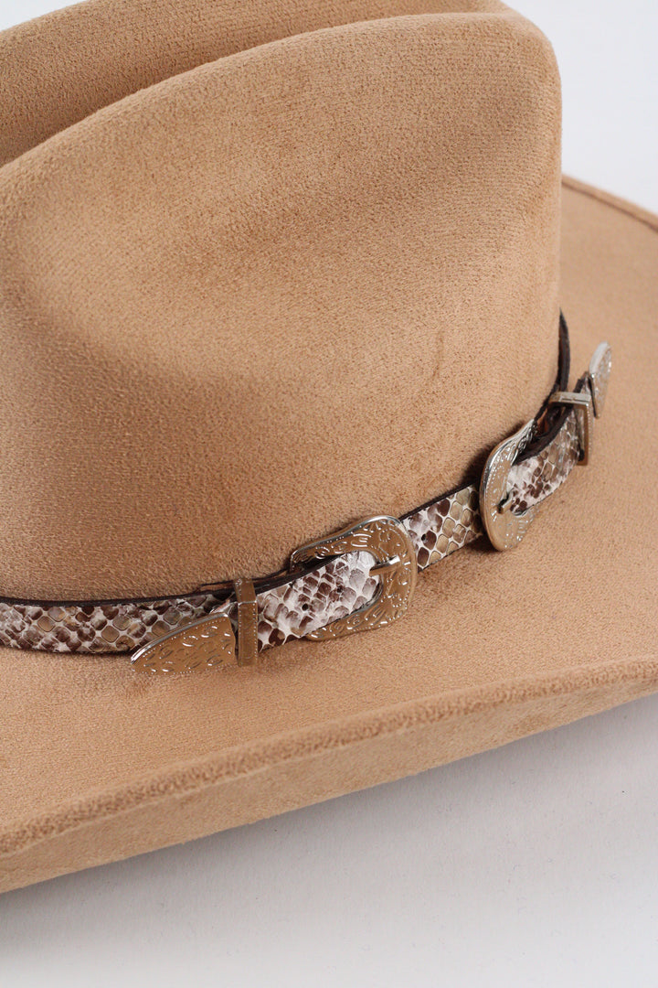 Double Buckle Leather Hat Band Snake Print