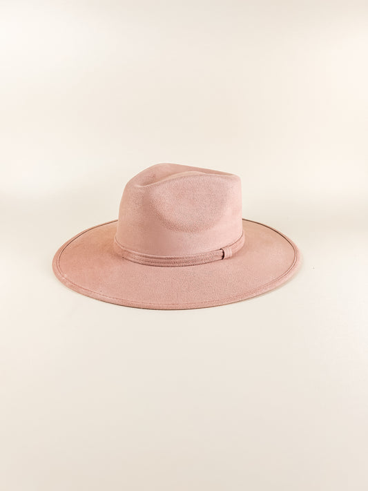 Vegan Suede Rancher Hat - Pale Dusty Rose