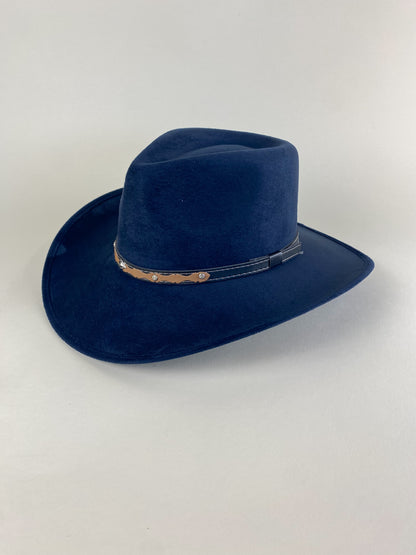 Santa Fe Vegan Suede Cowboy Rancher Hat- Navy