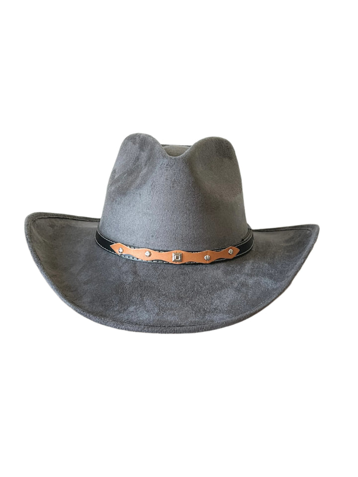 Santa Fe Vegan Suede Cowboy Rancher Hat- Charcoal