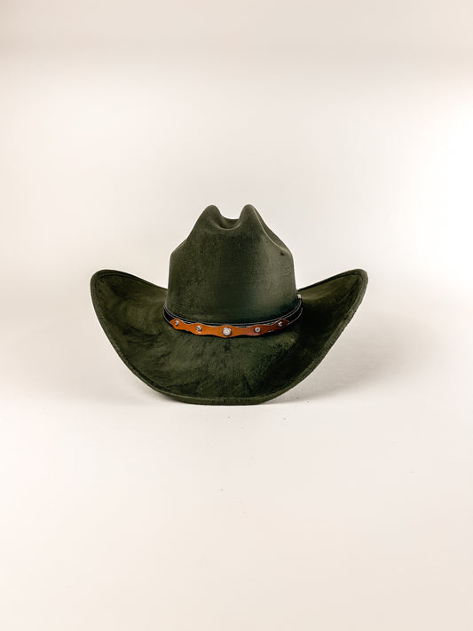 Texana Vegan Suede Cowboy Hat- Olive Green