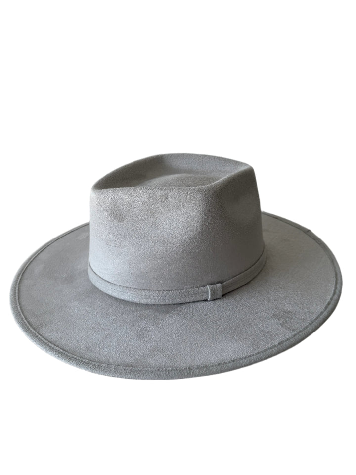 Vegan Suede Diamond Hat - Flat Brim - Light Grey