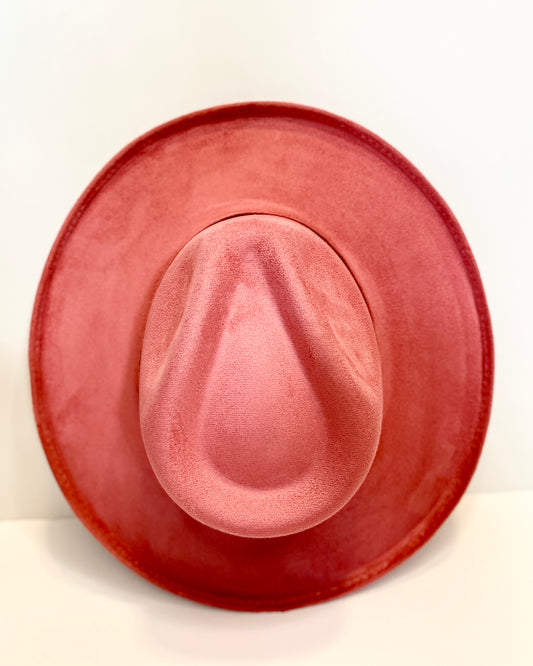 Vegan Suede Rancher Hat - Pencil Brim - Coral Pink