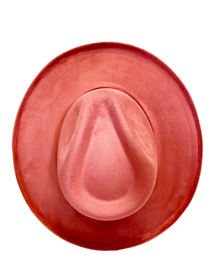 Vegan Suede Rancher Hat - Pencil Brim - Coral Pink