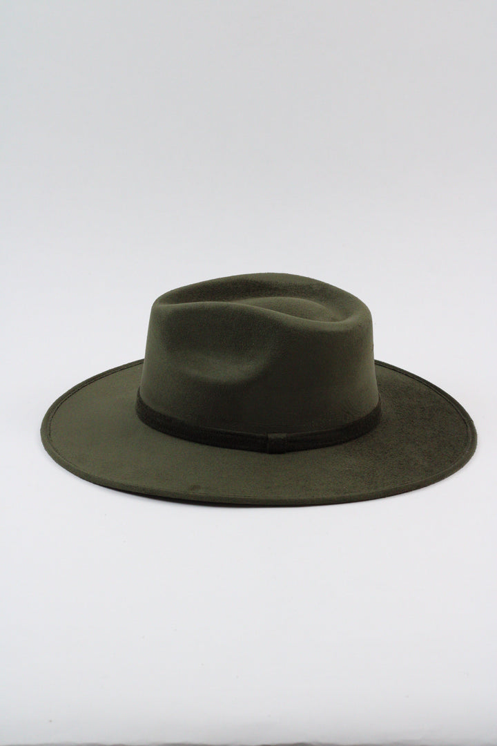 Vegan Suede Rancher Hat - Olive Green