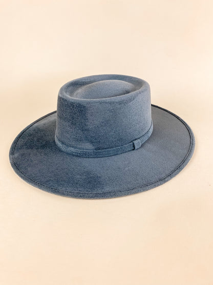 Vegan Suede Boater Hat- Peacock