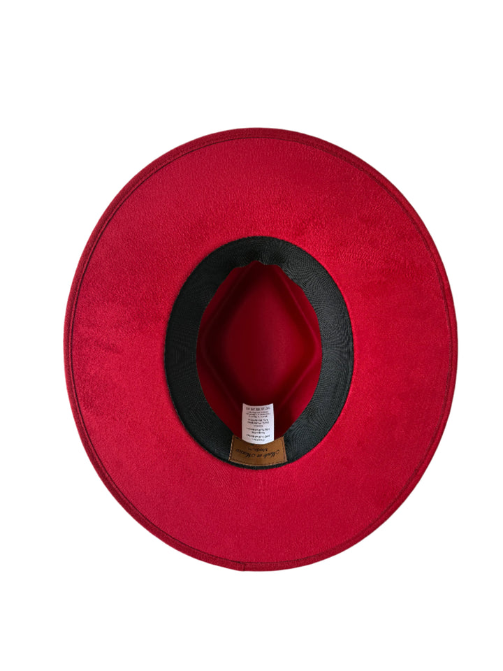 Vegan Suede Diamond Hat - Flat Brim - Lipstick Red