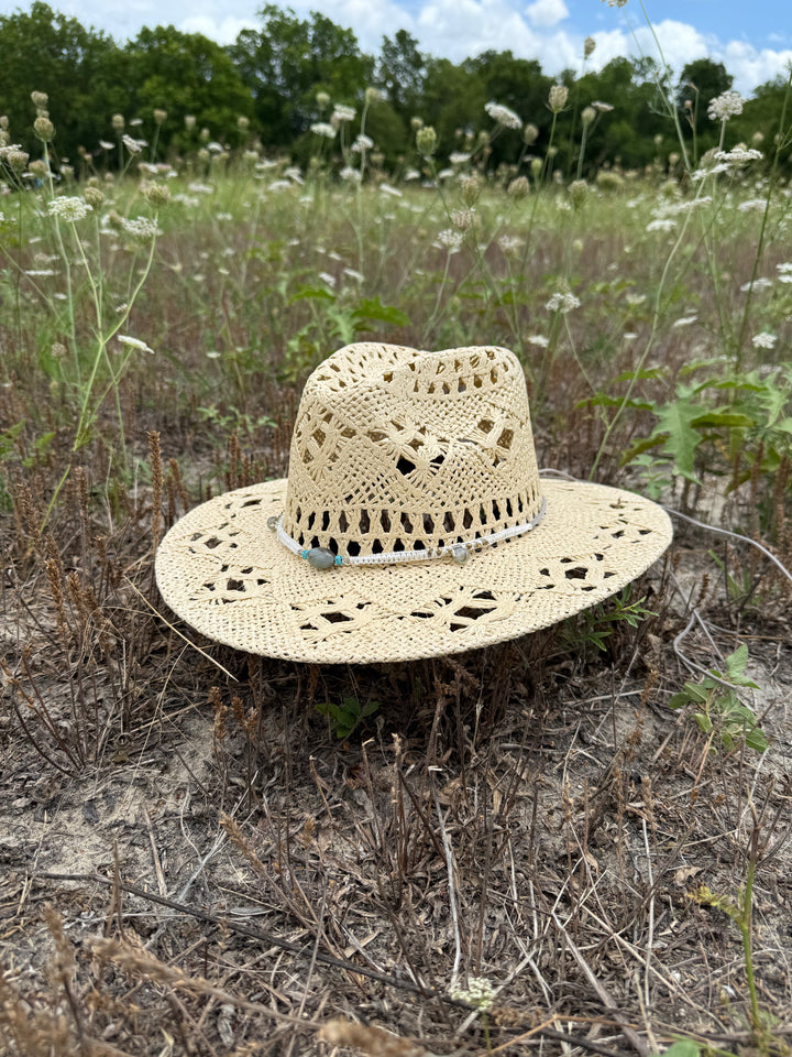 Bayside Rancher Flat Brim Raffia Hat - Beige