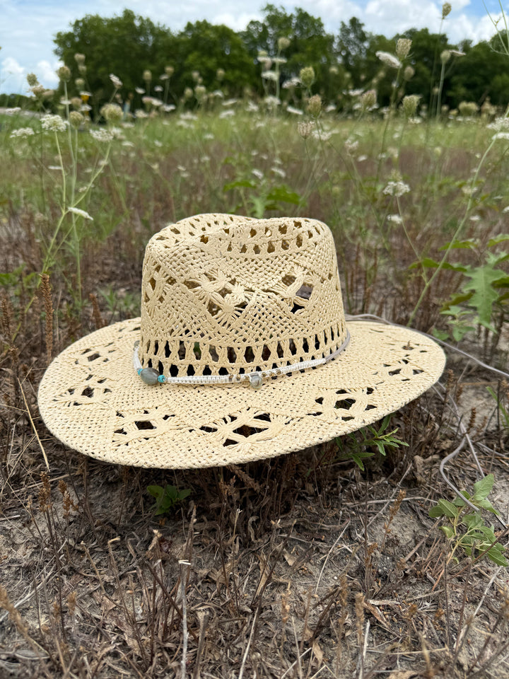 Bayside Rancher Flat Brim Raffia Hat - Beige