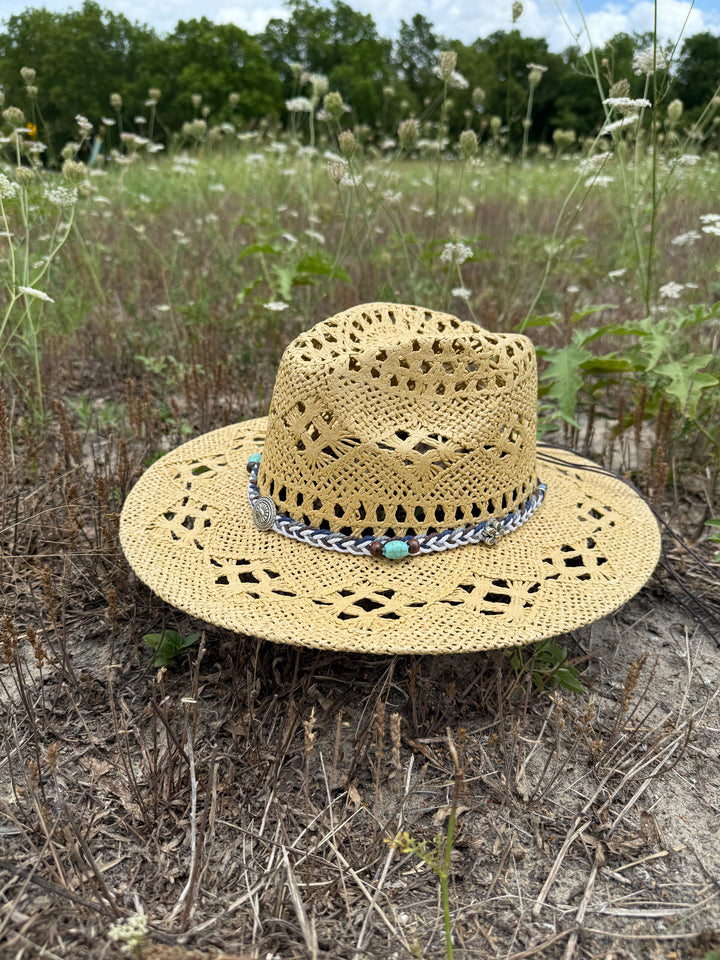 Bayside Rancher Flat Brim Raffia Hat - Tan