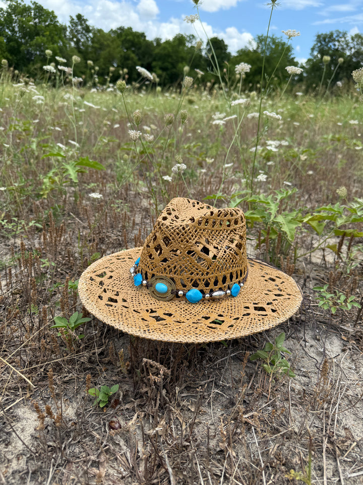 Bayside Rancher Flat Brim Raffia Hat - Khaki