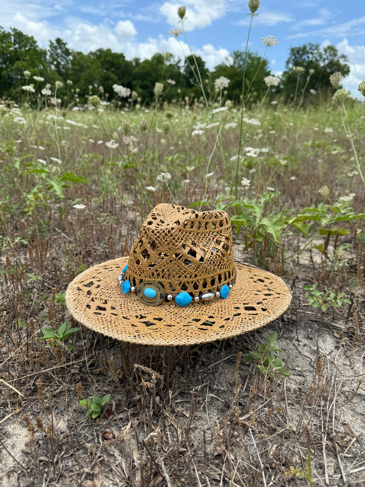 Bayside Rancher Flat Brim Raffia Hat - Khaki