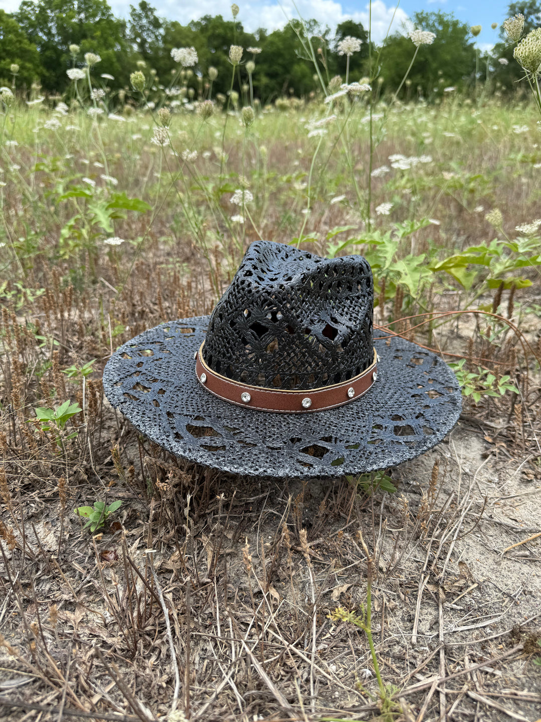 Bayside Rancher Flat Brim Raffia Hat - Black