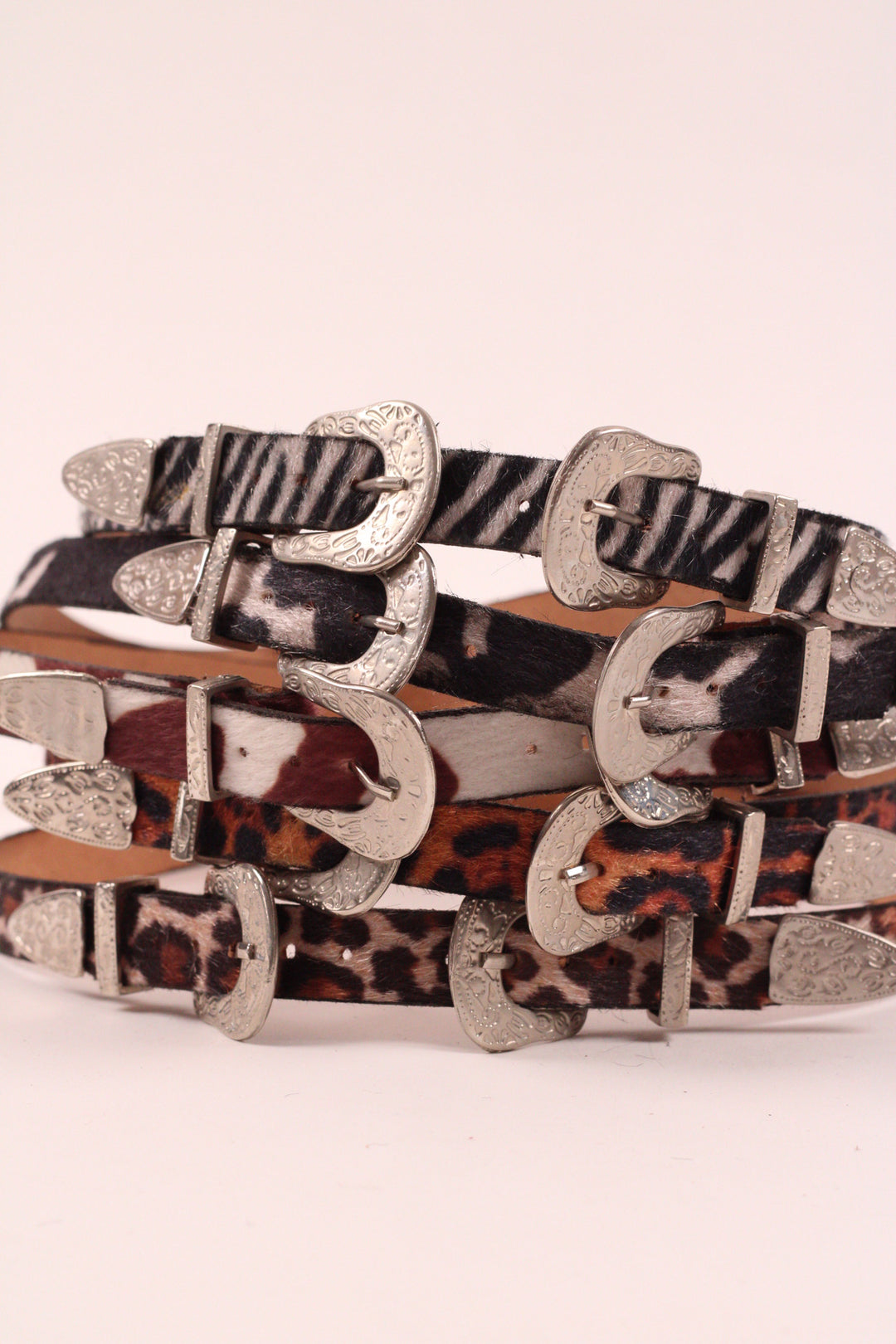 Double Buckle Leather Hat Band Animal Print Faux Fur