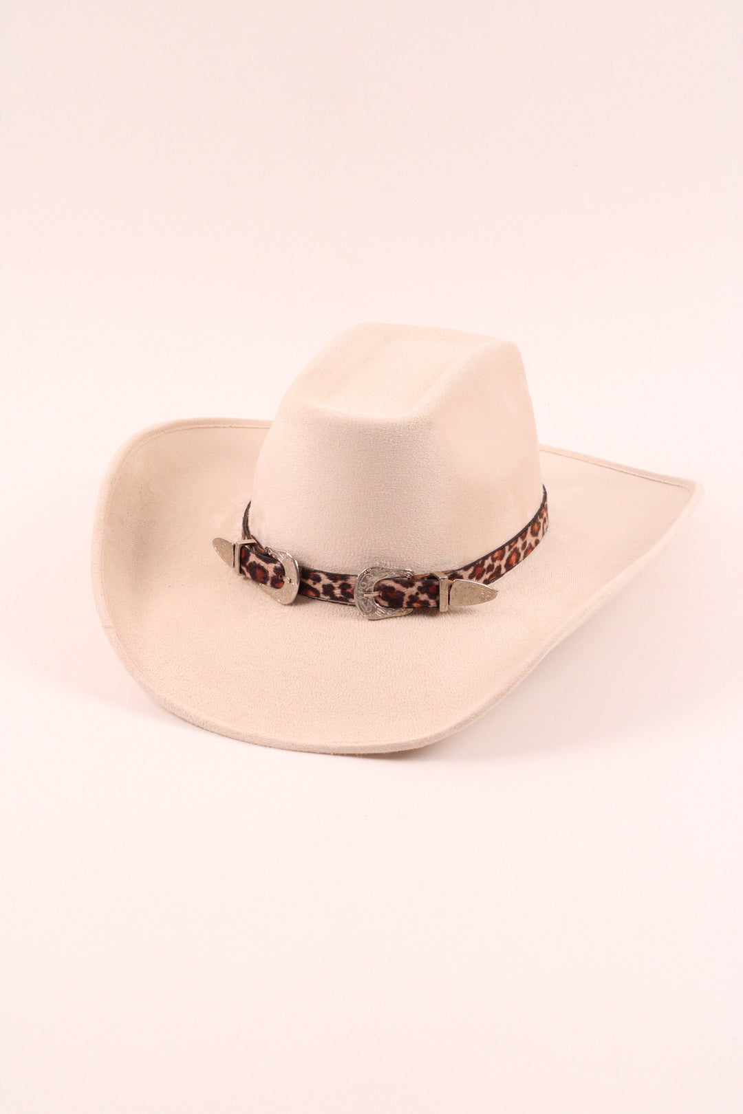 Double Buckle Leather Hat Band Animal Print Faux Fur