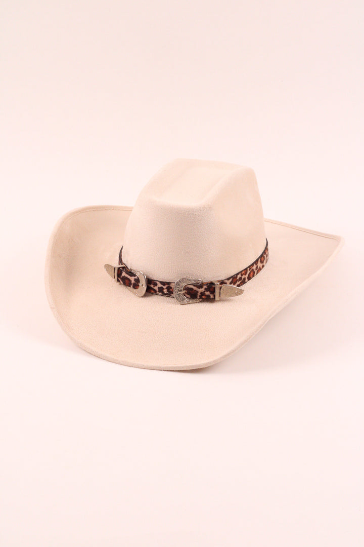 Double Buckle Leather Hat Band Animal Print Faux Fur