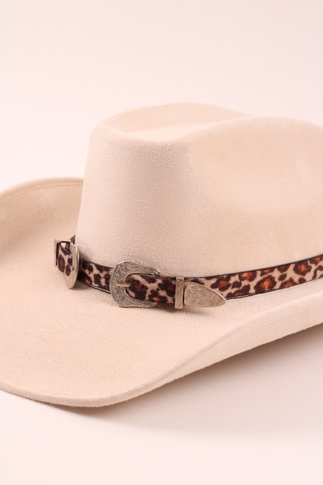 Double Buckle Leather Hat Band Animal Print Faux Fur
