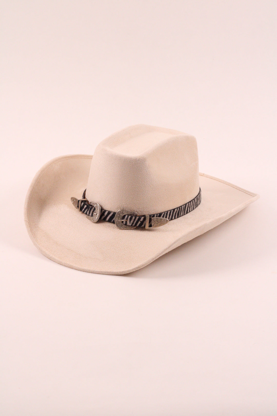 Double Buckle Leather Hat Band Animal Print Faux Fur