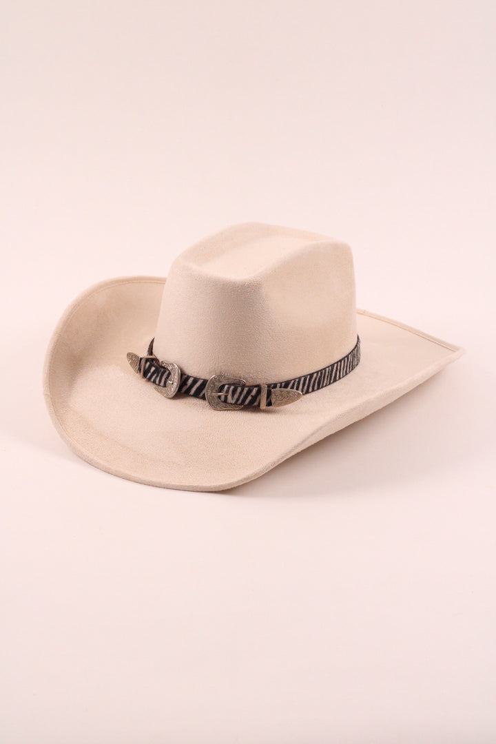 Double Buckle Leather Hat Band Animal Print Faux Fur