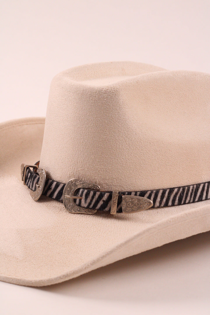 Double Buckle Leather Hat Band Animal Print Faux Fur