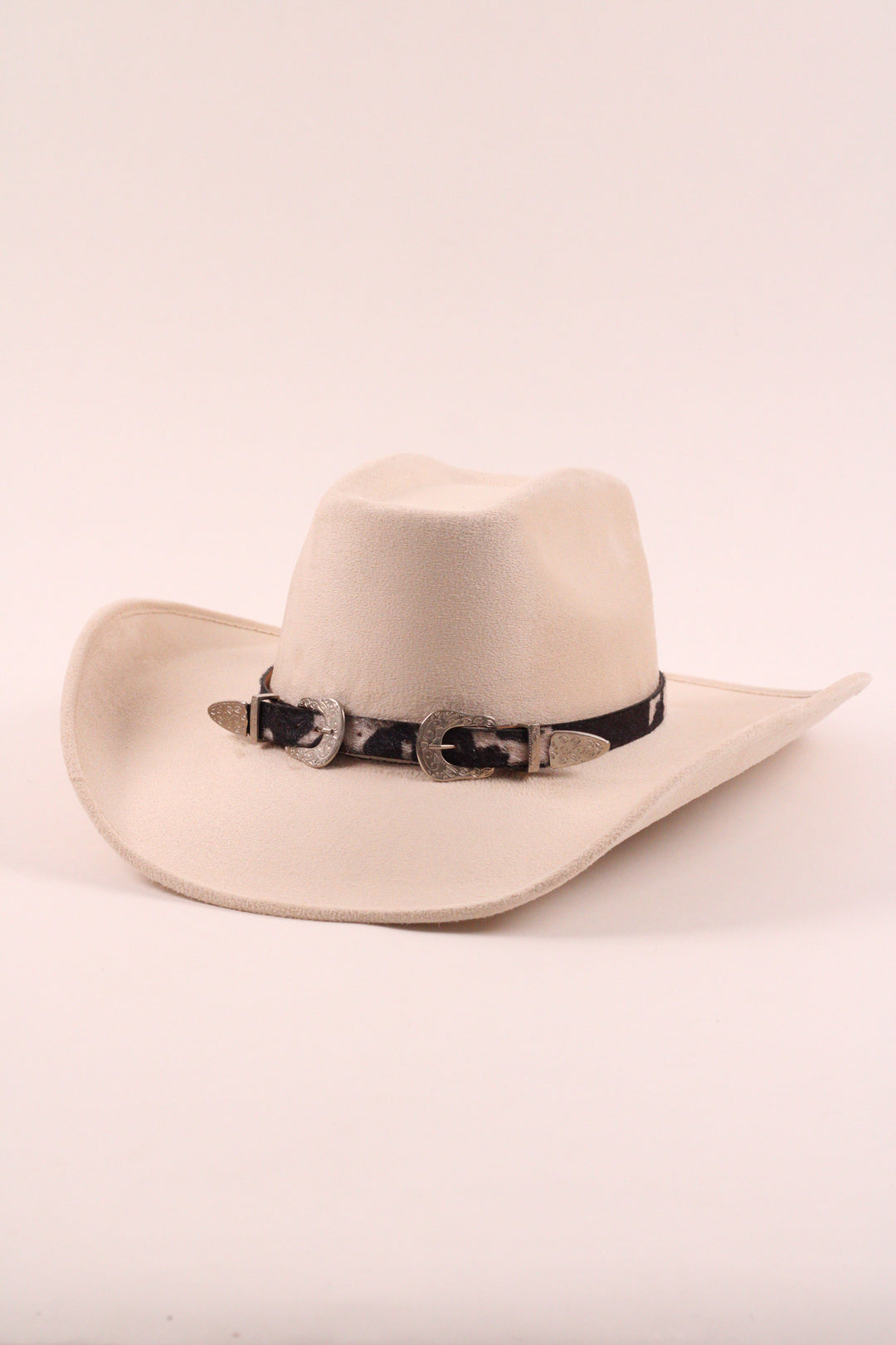 Double Buckle Leather Hat Band Animal Print Faux Fur